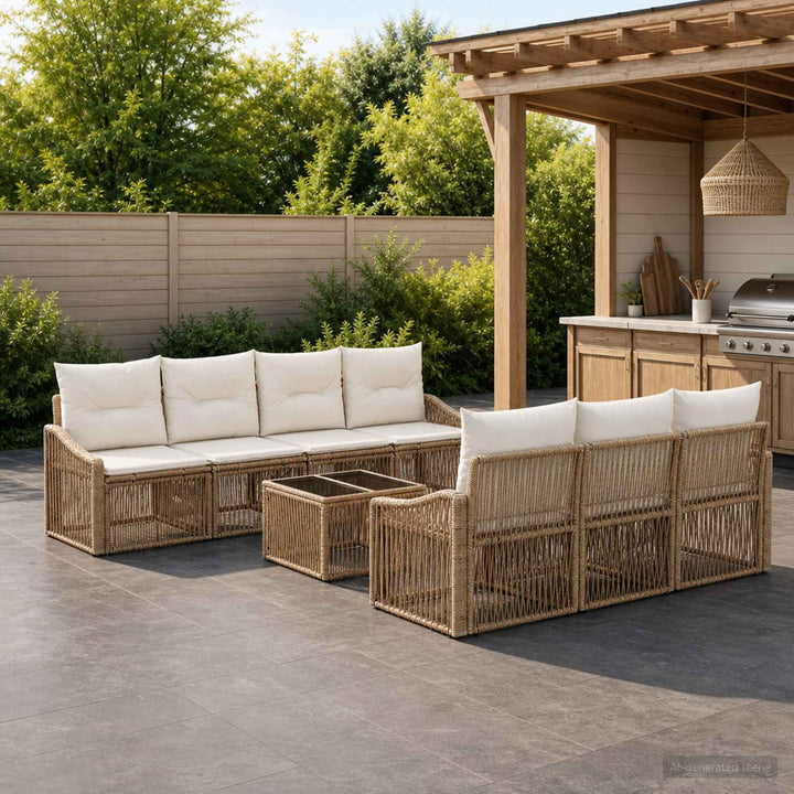 Havesofa Sæt 8 stk. Beige polyrattan
