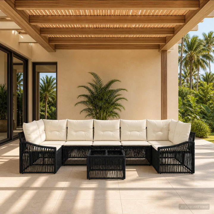 Havesofa Sæt 8 stk. Sort polyrattan