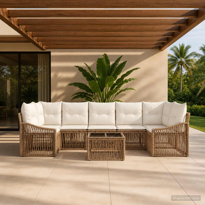 Havesofa Sæt 8 stk. Beige polyrattan