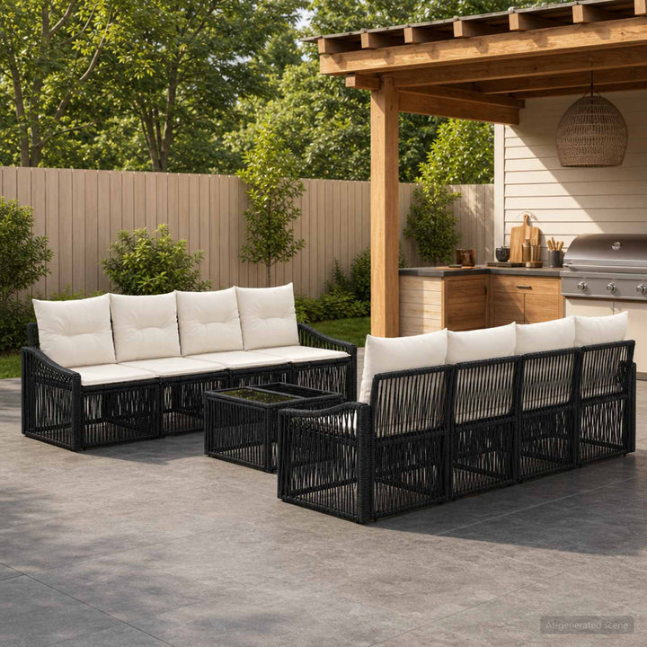 Havesofa Sæt 9 stk. Sort polyrattan