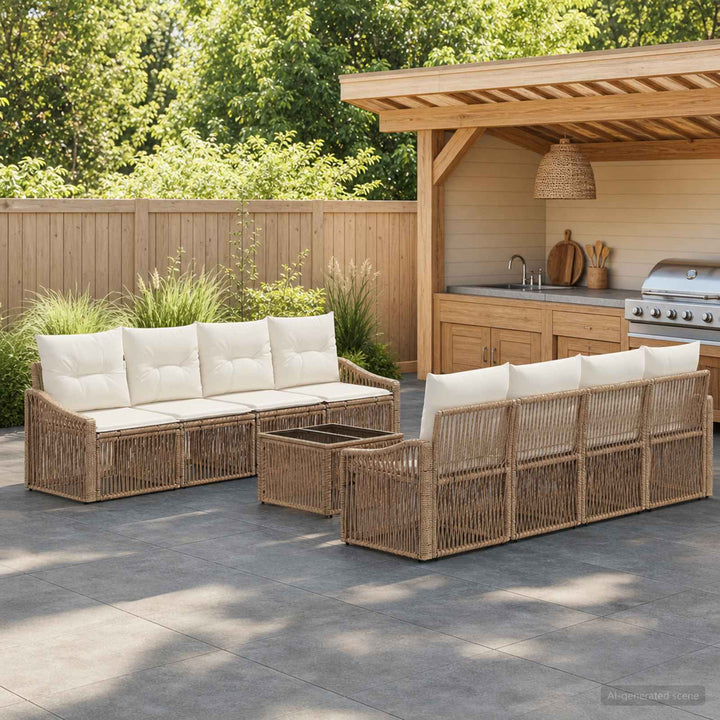 Havesofa Sæt 9 stk. Beige polyrattan