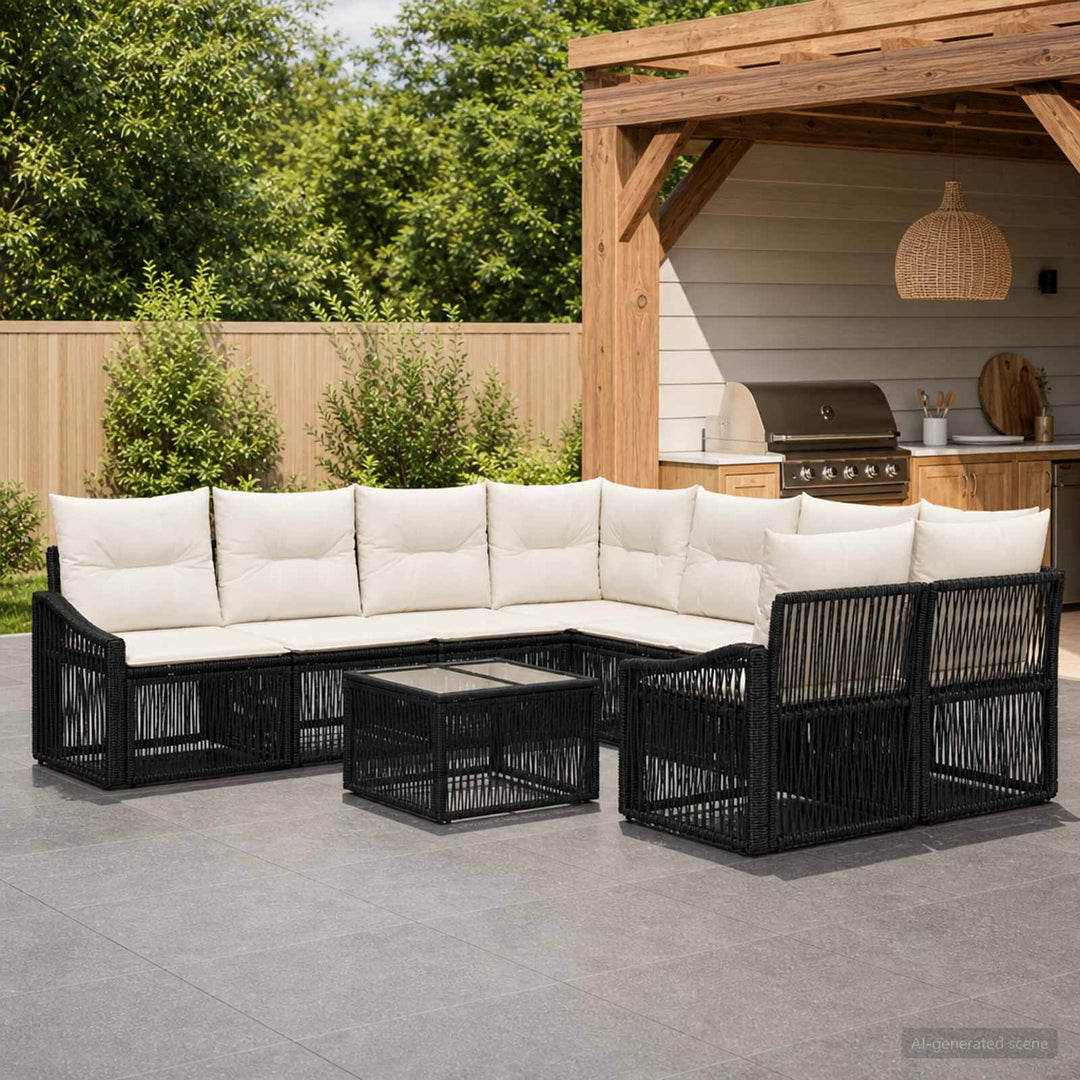 Havesofa Sæt 9 stk. Sort polyrattan