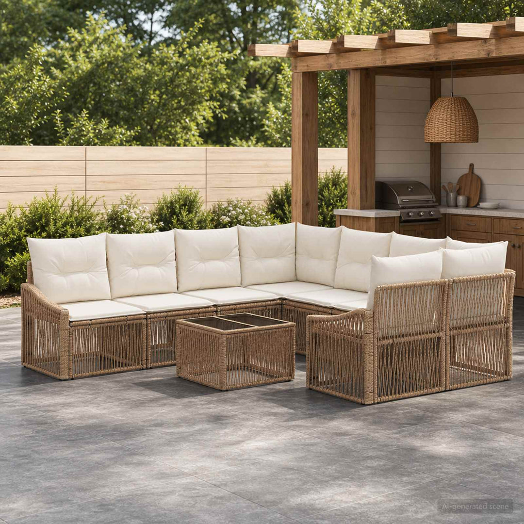 Havesofa Sæt 9 stk. Beige polyrattan