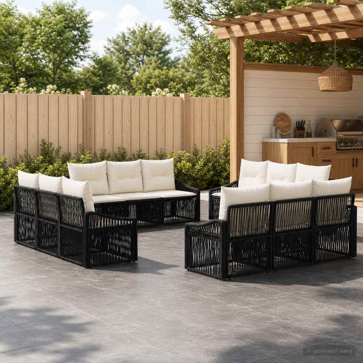 Havesofa Sæt 12 stk. Sort polyrattan