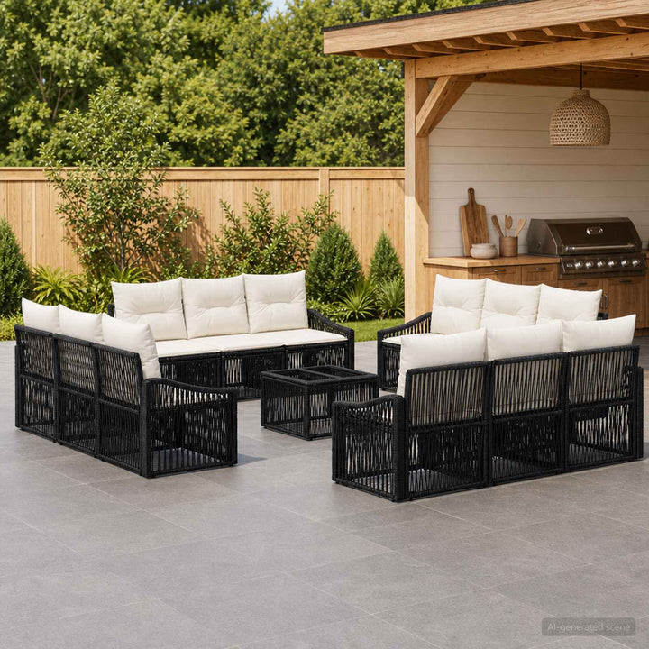 Havesofa Sæt 13 stk. Sort polyrattan