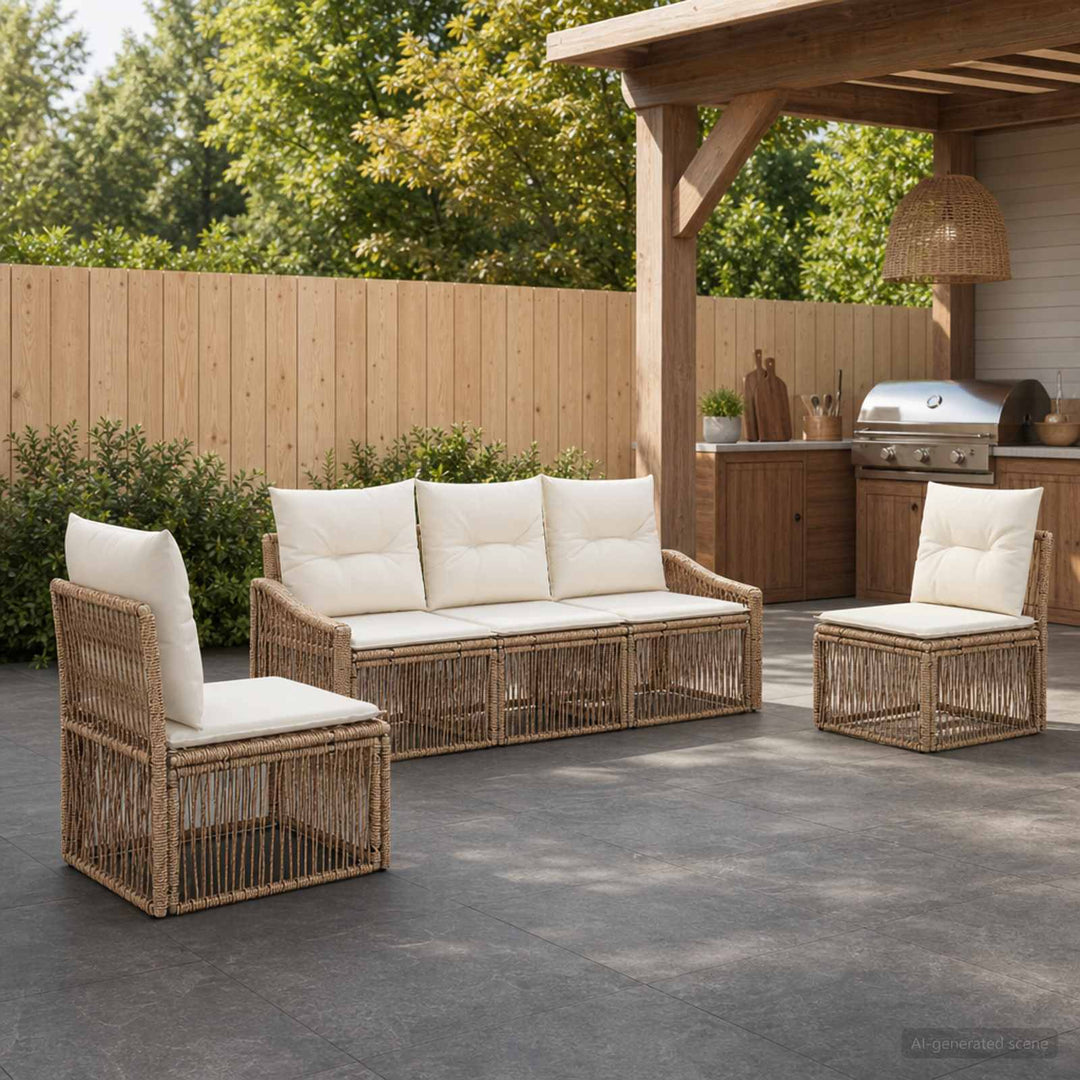 Havesofa Sæt 5 stk. Beige polyrattan