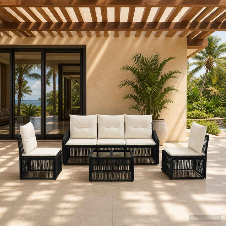 Havesofa Sæt 6 stk. Sort polyrattan