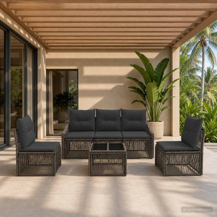 Havesofa Sæt 6 stk. Grå polyrattan
