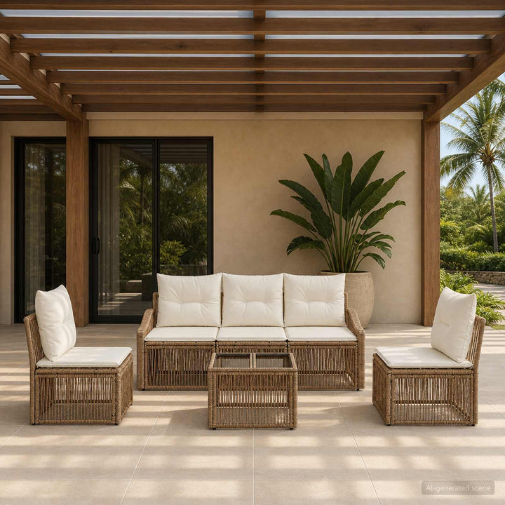 Havesofa Sæt 6 stk. Beige polyrattan