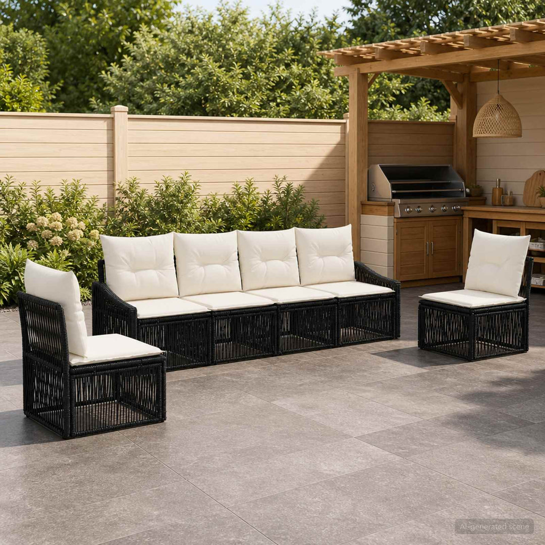Havesofa Sæt 6 stk. Sort polyrattan