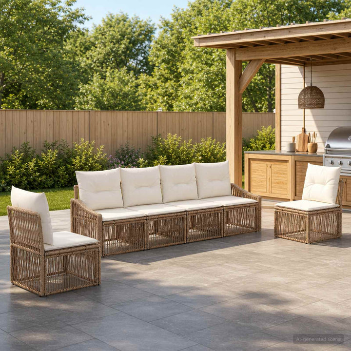 Havesofa Sæt 6 stk. Beige polyrattan