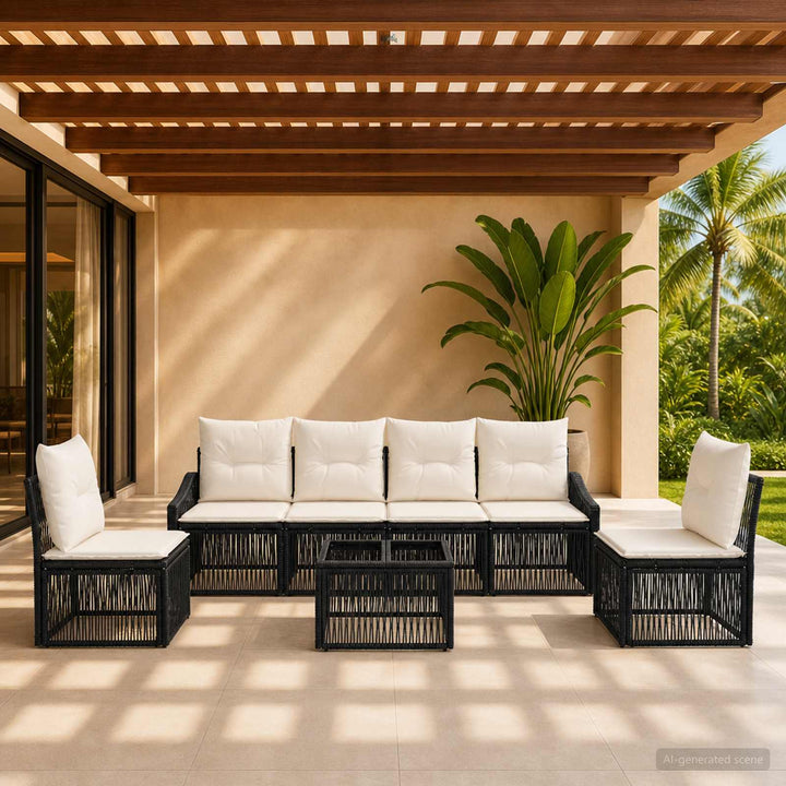 Havesofa Sæt 7 stk. Sort polyrattan