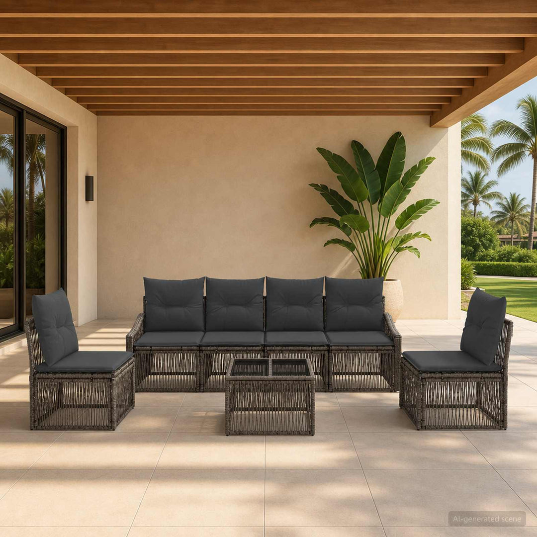 Havesofa Sæt 7 stk. Grå polyrattan