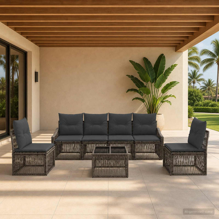 Havesofa Sæt 7 stk. Grå polyrattan