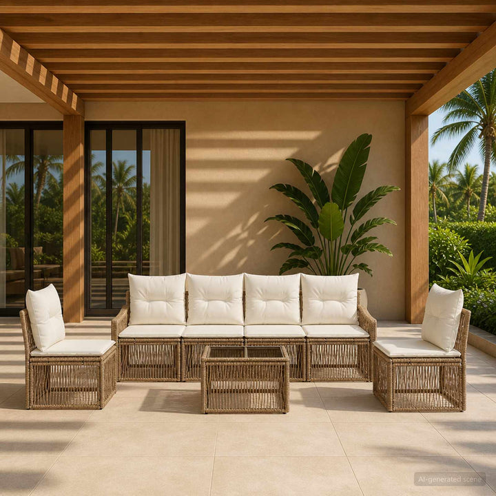 Havesofa Sæt 7 stk. Beige polyrattan