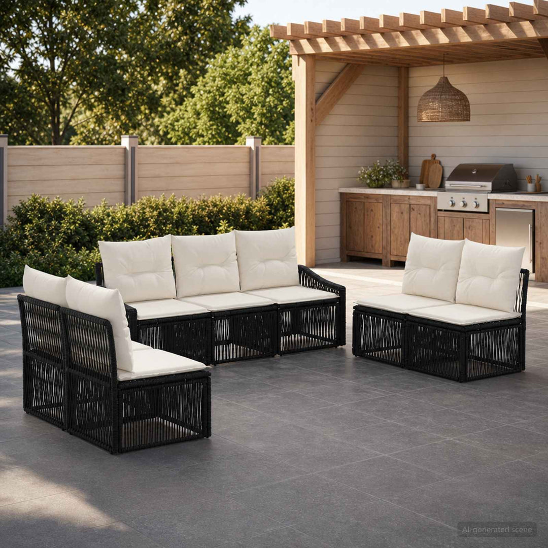Havesofa Sæt 7 stk. Sort polyrattan