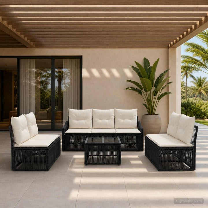 Havesofa Sæt 8 stk. Sort polyrattan