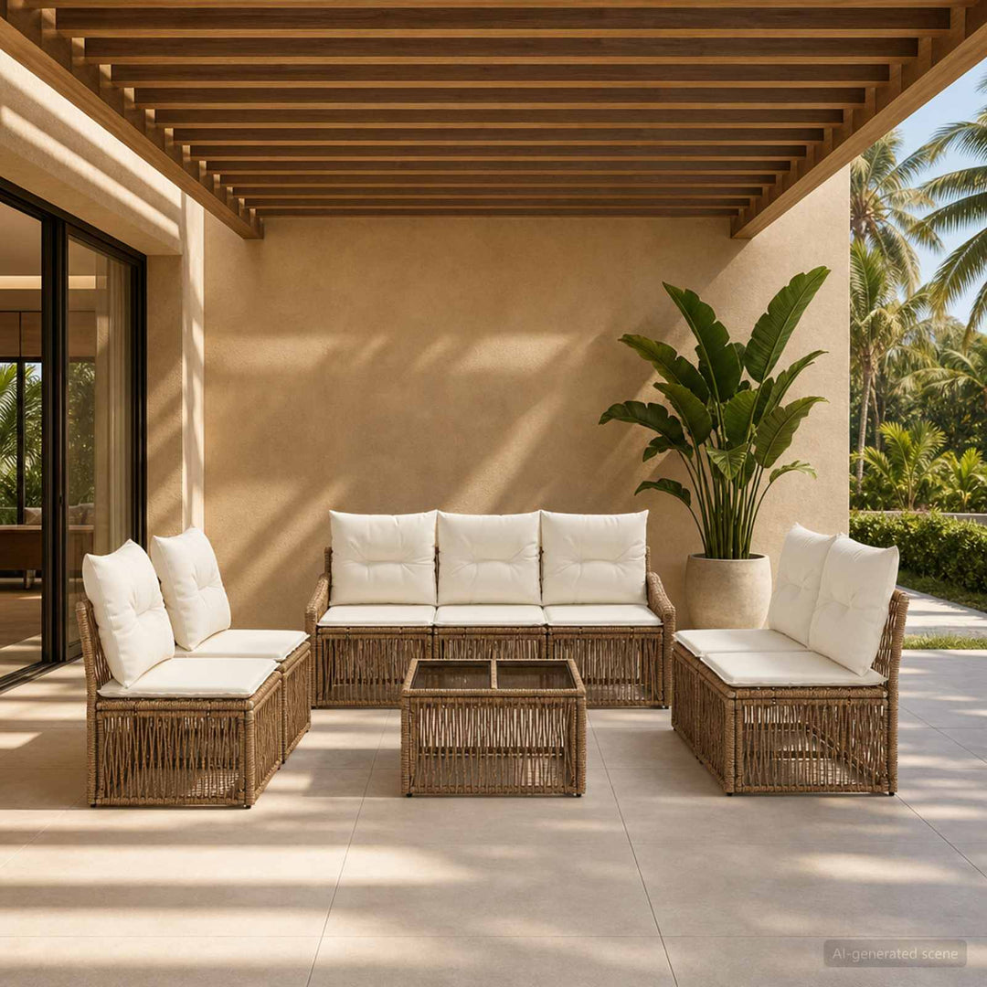 Havesofa Sæt 8 stk. Beige polyrattan