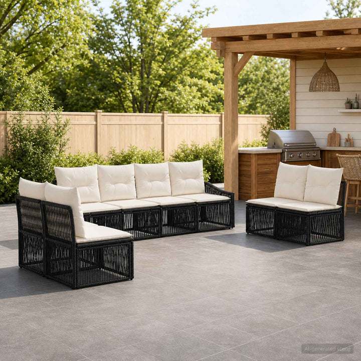 Havesofa Sæt 8 stk. Sort polyrattan