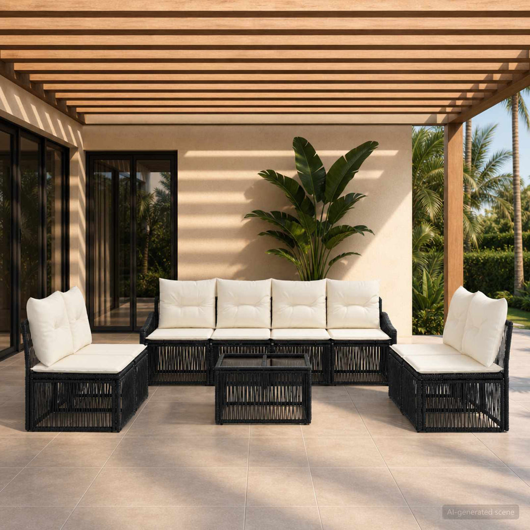 Havesofa Sæt 9 stk. Sort polyrattan