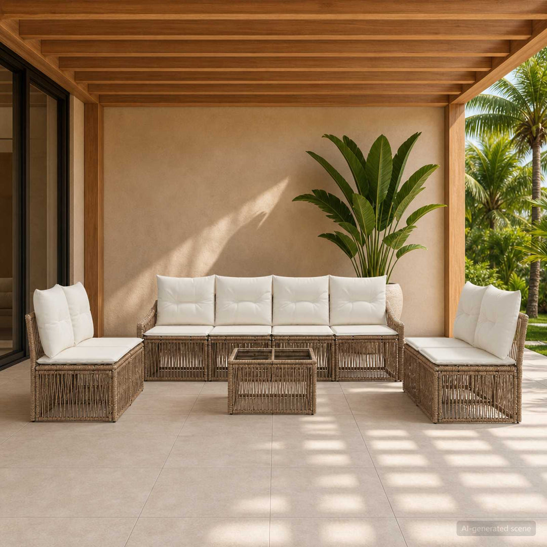 Havesofa Sæt 9 stk. Beige polyrattan