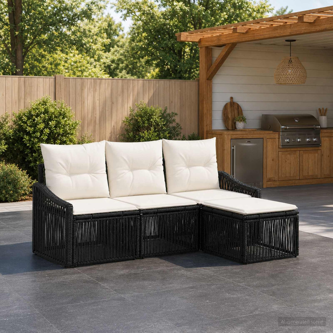 Havesofa Sæt 4 stk. Sort polyrattan