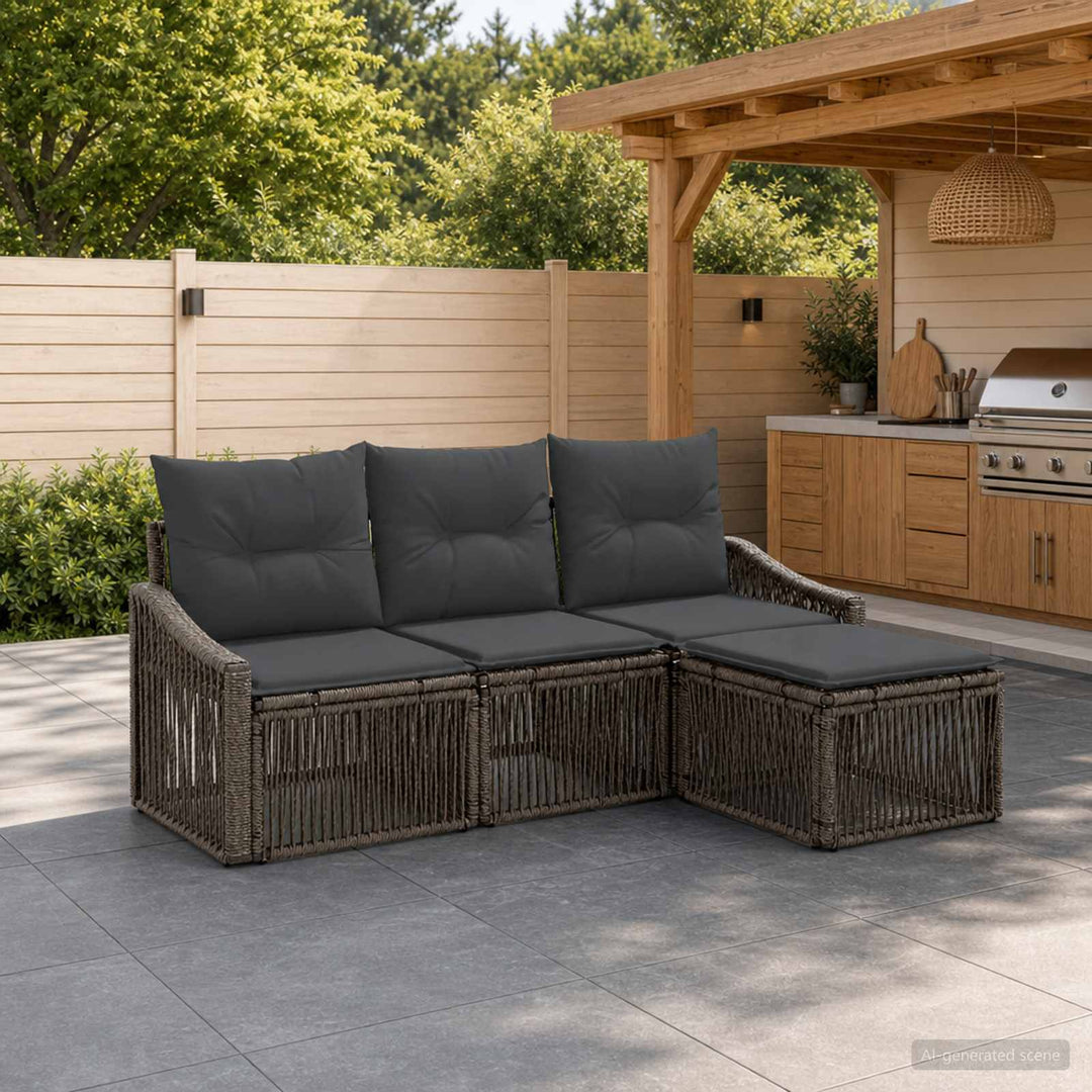 Havesofa Sæt 4 stk. Grå polyrattan