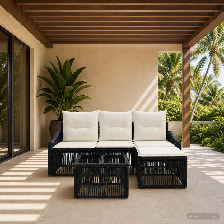 Havesofa Sæt 5 stk. Sort polyrattan