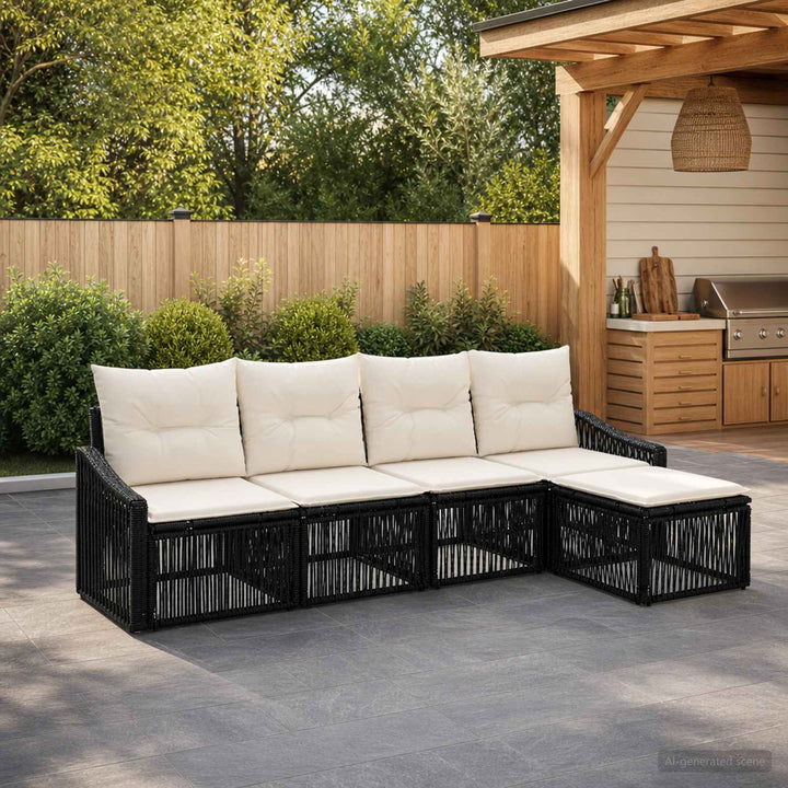 Havesofa Sæt 5 stk. Sort polyrattan