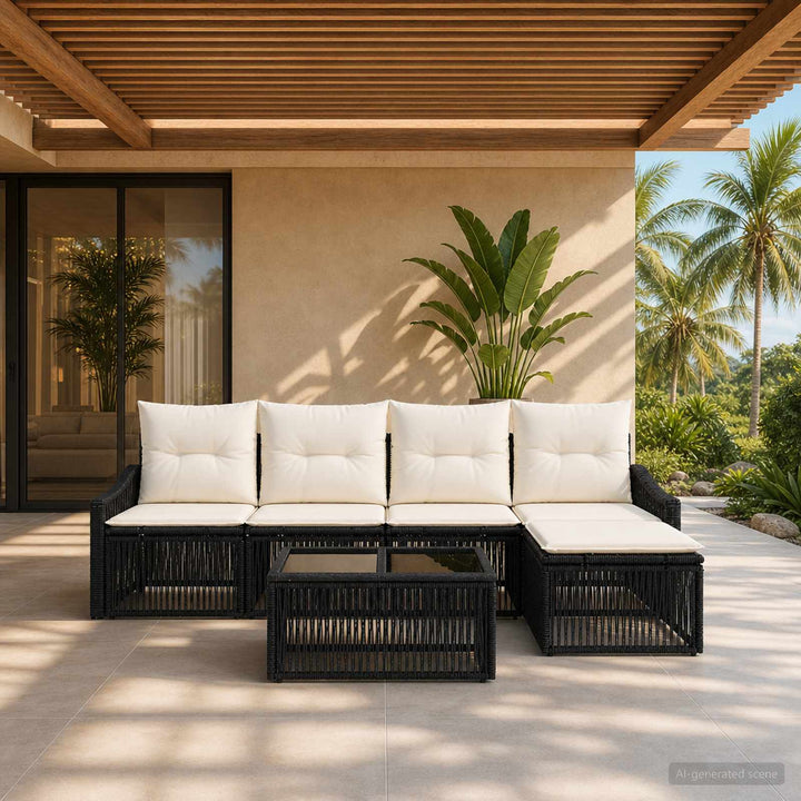 Havesofa Sæt 6 stk. Sort polyrattan