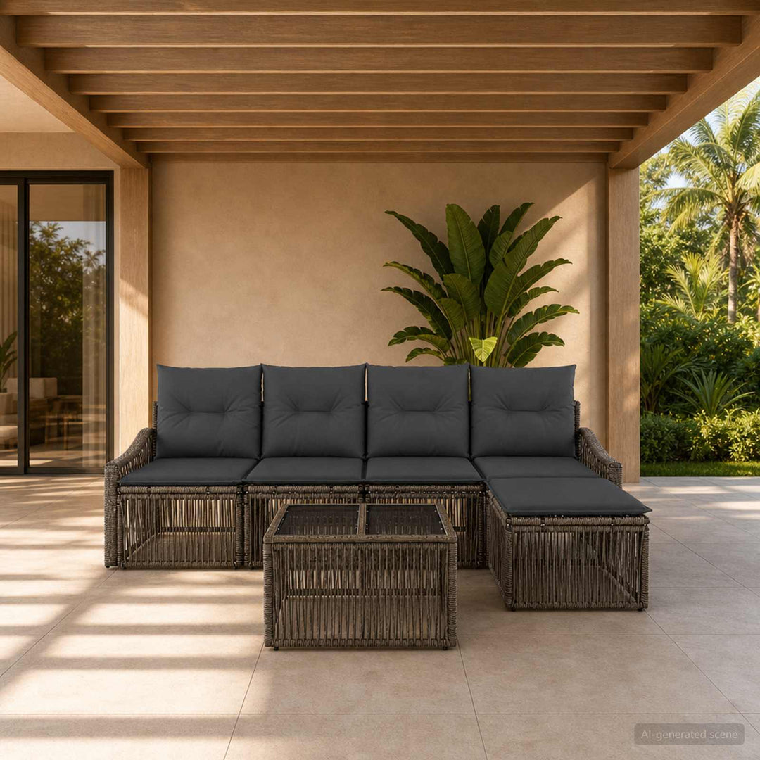 Havesofa Sæt 6 stk. Grå polyrattan