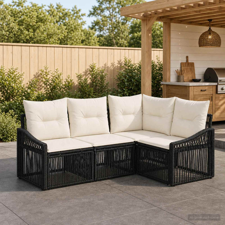 Havesofa Sæt 4 stk. Sort polyrattan
