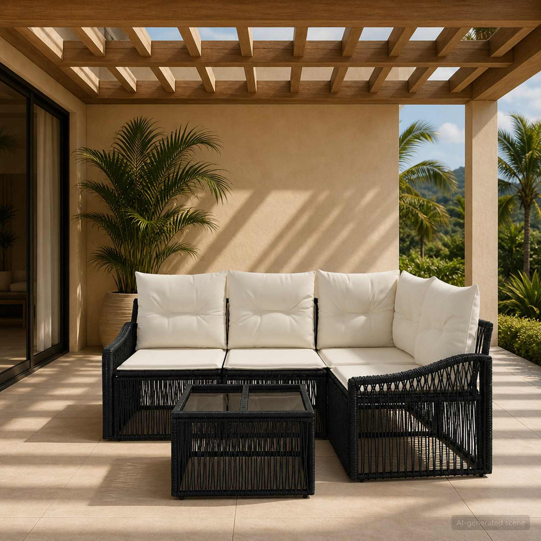 Havesofa Sæt 5 stk. Sort polyrattan