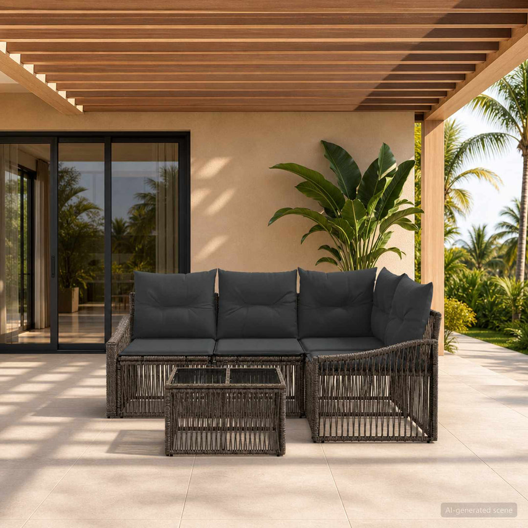 Havesofa Sæt 5 stk. Grå polyrattan