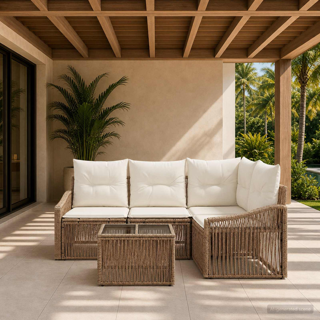 Havesofa Sæt 5 stk. Beige polyrattan