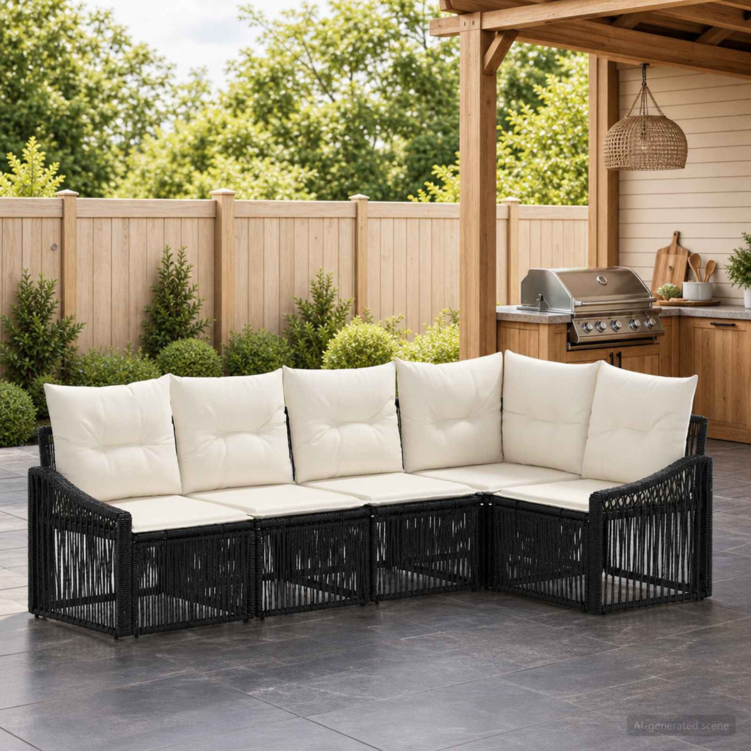 Havesofa Sæt 5 stk. Sort polyrattan