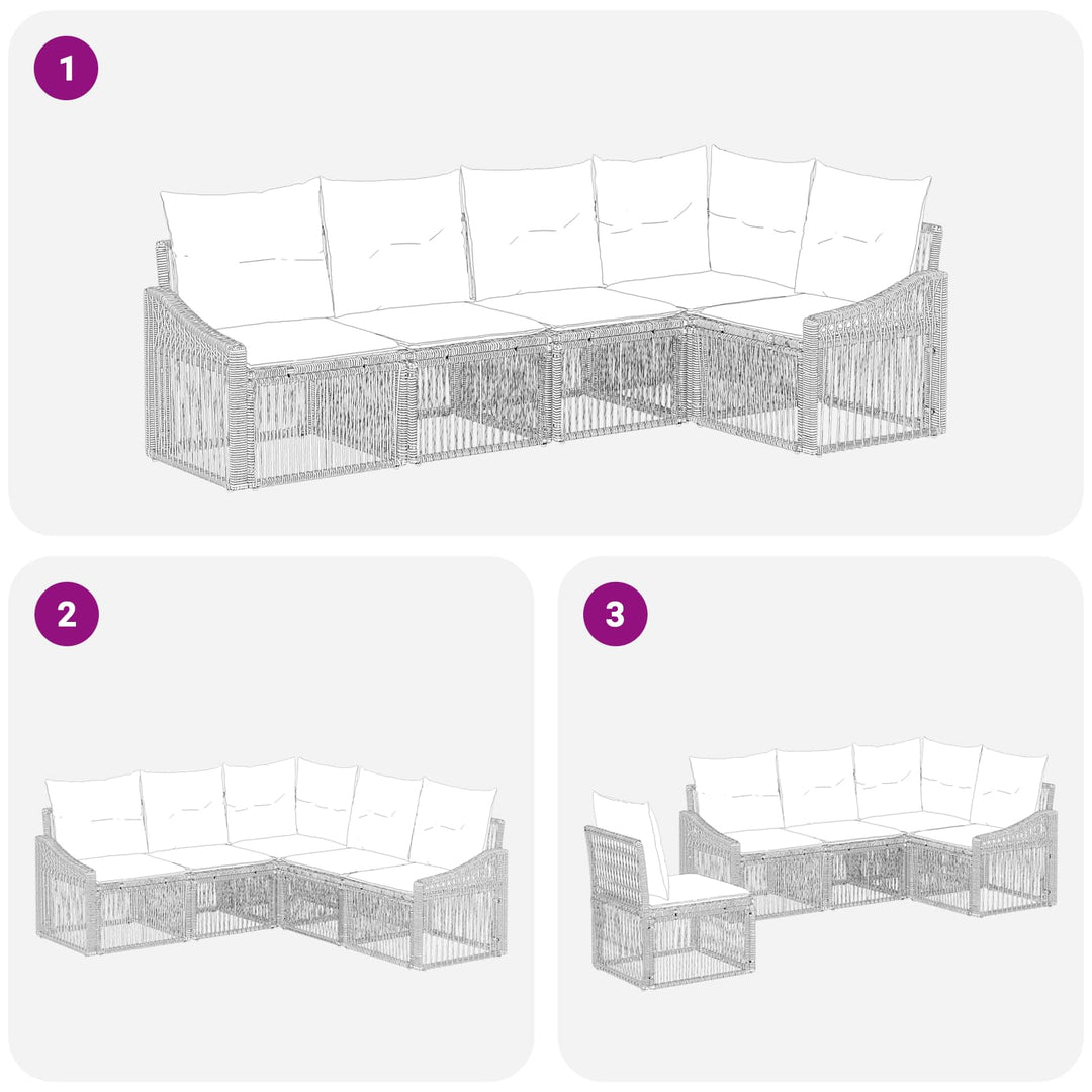 Havesofa Sæt 5 stk. Sort polyrattan