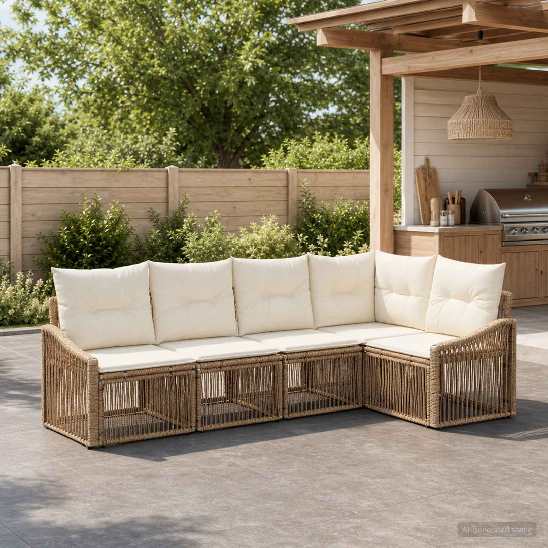 Havesofa Sæt 5 stk. Beige polyrattan