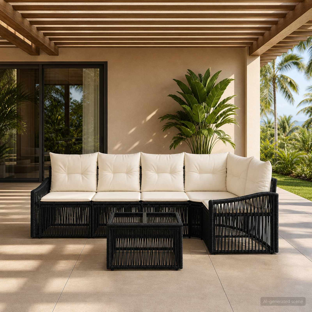 Havesofa Sæt 6 stk. Sort polyrattan