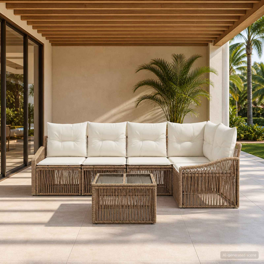 Havesofa Sæt 6 stk. Beige polyrattan