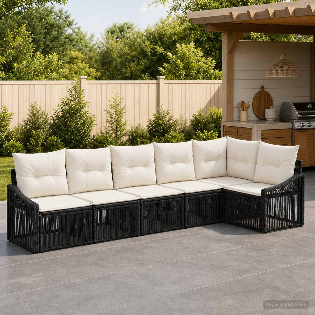 Havesofa Sæt 6 stk. Sort polyrattan