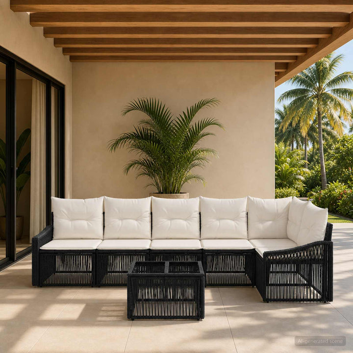 Havesofa Sæt 7 stk. Sort polyrattan