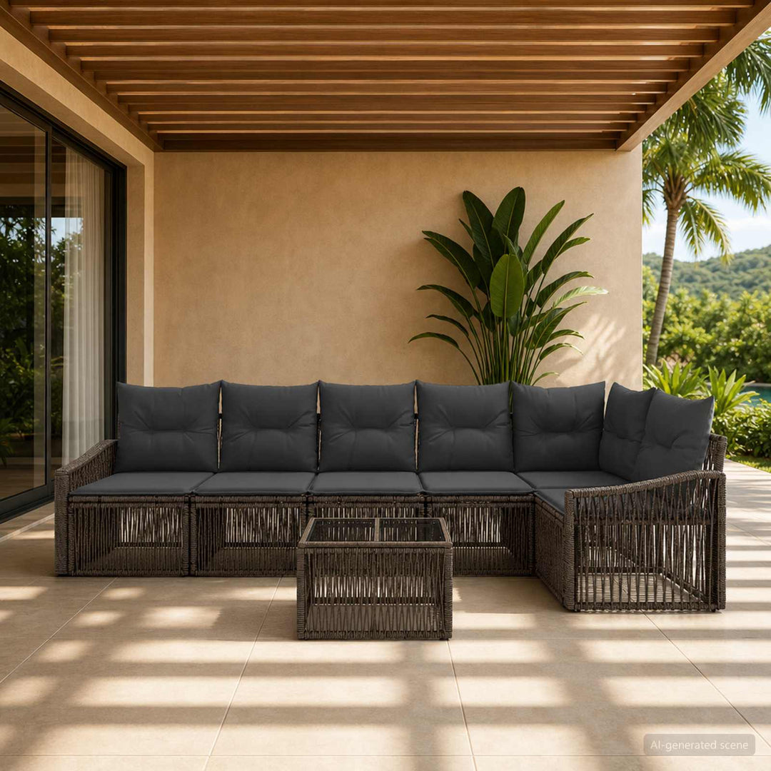 Havesofa Sæt 7 stk. Grå polyrattan