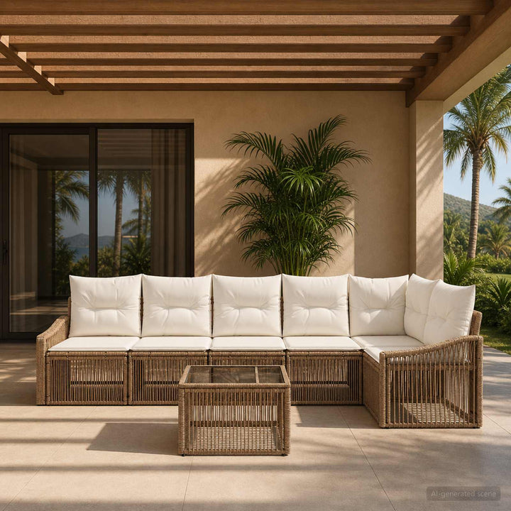 Havesofa Sæt 7 stk. Beige polyrattan
