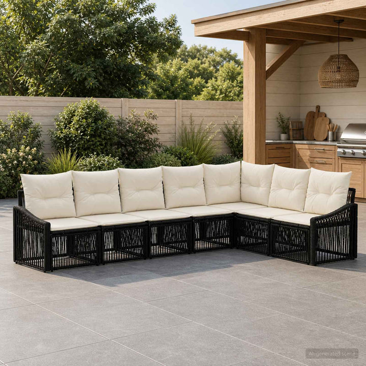 Havesofa Sæt 7 stk. Sort polyrattan