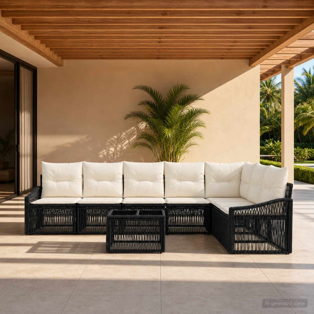 Havesofa Sæt 8 stk. Sort polyrattan