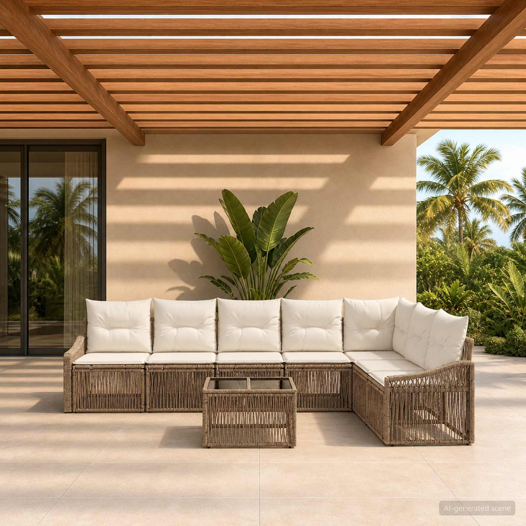 Havesofa Sæt 8 stk. Beige polyrattan