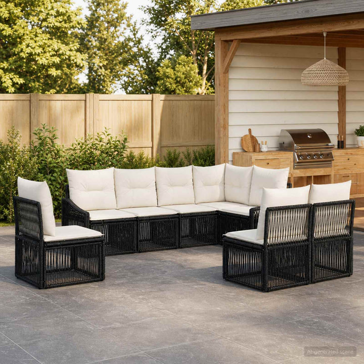 Havesofa Sæt 8 stk. Sort polyrattan
