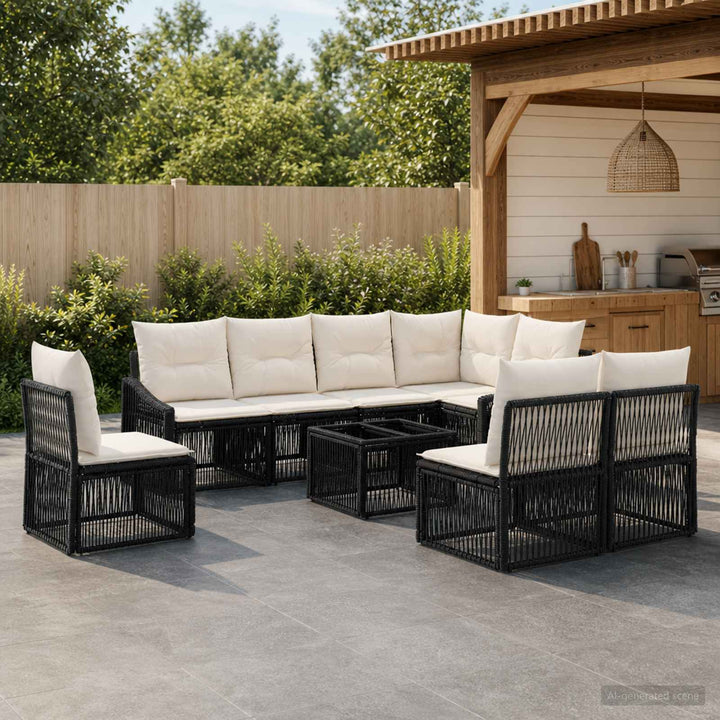 Havesofa Sæt 9 stk. Sort polyrattan