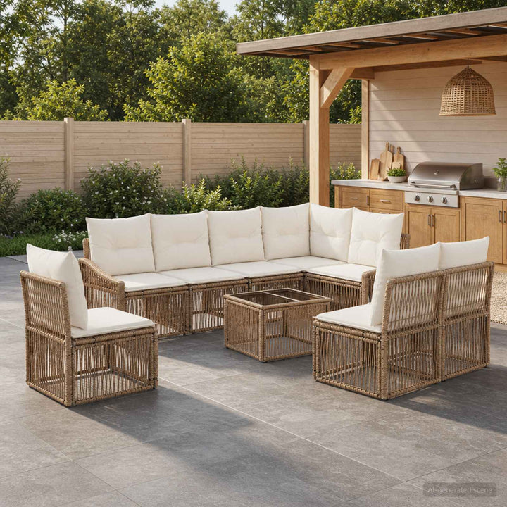 Havesofa Sæt 9 stk. Beige polyrattan